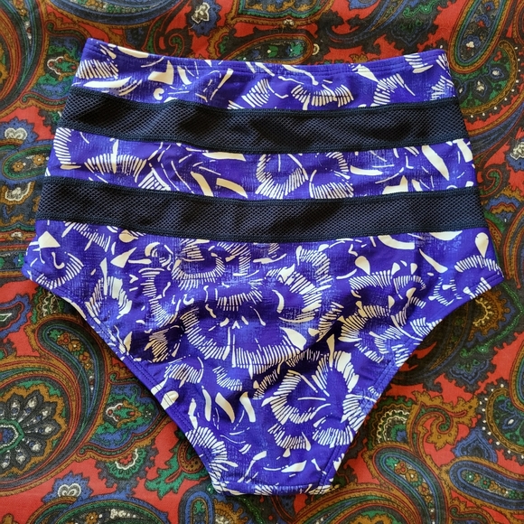 NWT Athleta Purple and white floral high waisted bikini bottoms size xxs - Picture 6 of 7